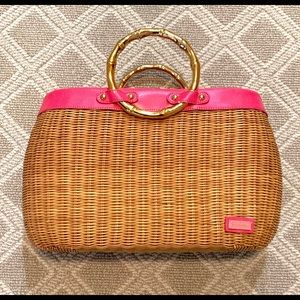 Lilly Pulitzer Wicker Tote with Bamboo Handles